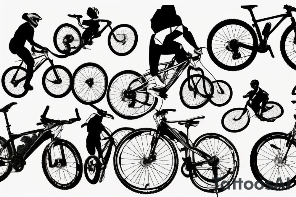Mountain bike with mountain bike silhouette in background tattoo idea