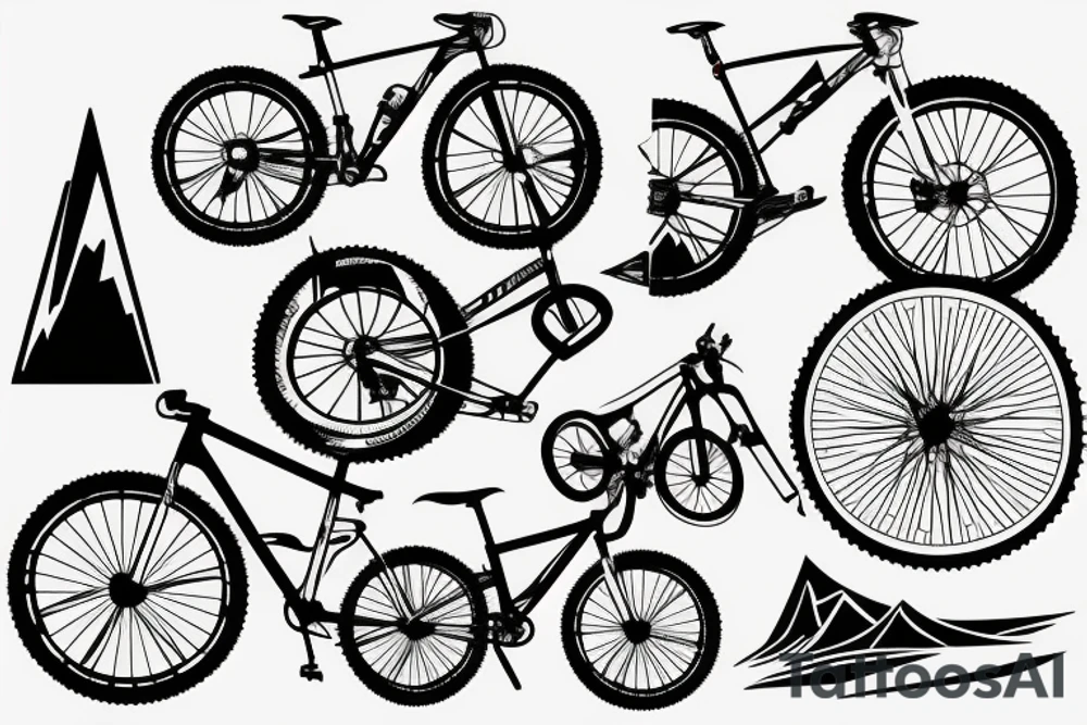 Mountain bike with mountain bike silhouette in background tattoo idea