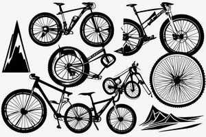 Mountain bike with mountain bike silhouette in background tattoo idea