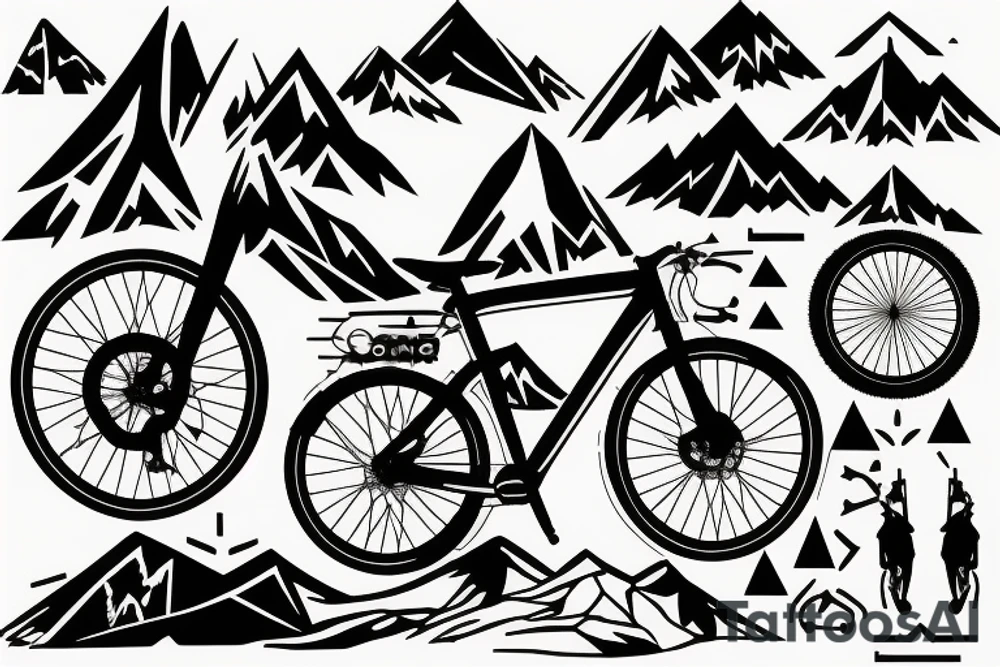 Mountain bike with mountain silhouette in background tattoo idea