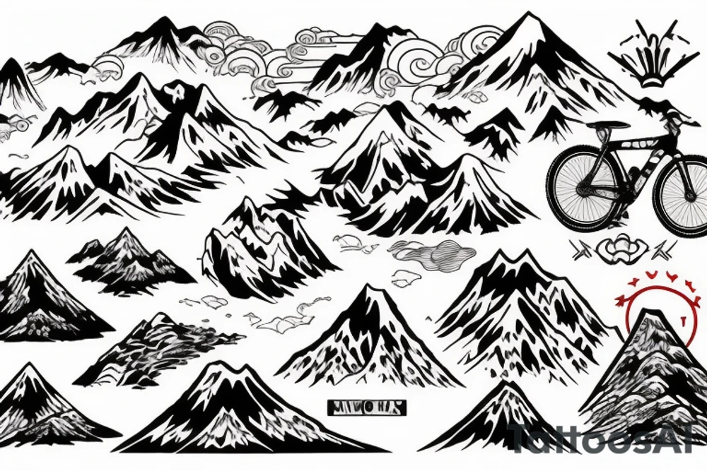Mountain bike with mountain in background tattoo idea
