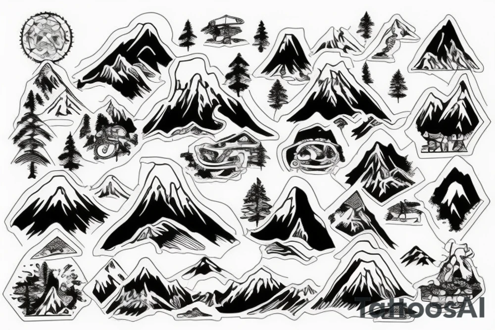 Mountain bike with mountain in background tattoo idea