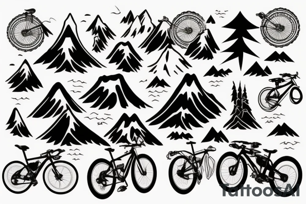 Mountain bike with mountain in background tattoo idea