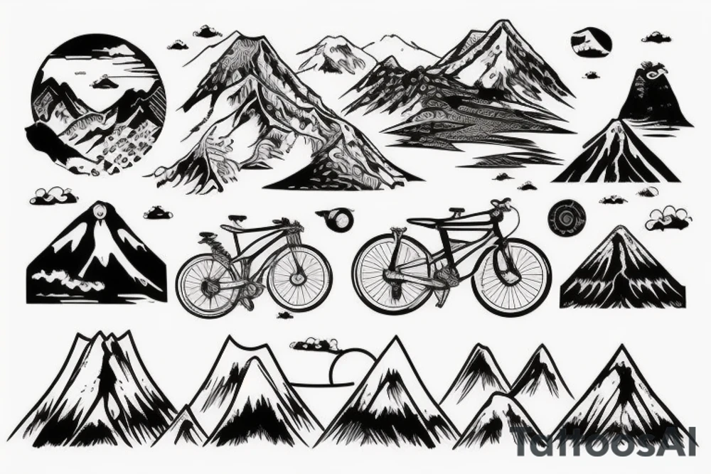 Mountain bike with mountain in background tattoo idea