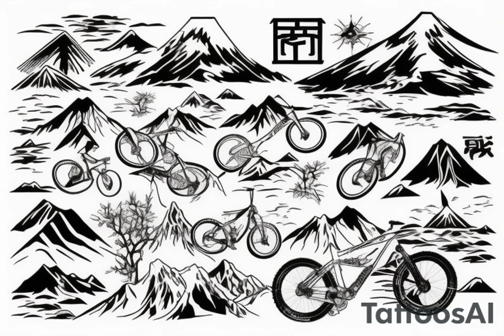 Mountain bike with mountain in background tattoo idea