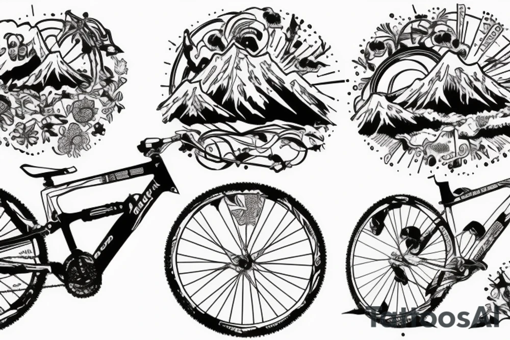 Mountain bike with mountain in background tattoo idea