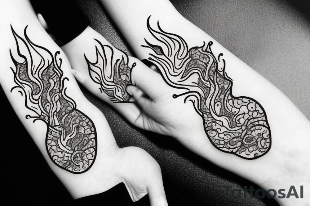 A flame running up and down, with animal footprints of different kinds surrounding it tattoo idea
