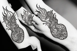 A flame running up and down, with animal footprints of different kinds surrounding it tattoo idea