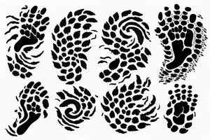 A flame running up and down, with animal footprints of different kinds surrounding it tattoo idea