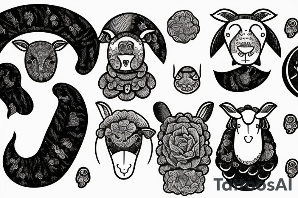 a simple sheep, with long ears and round eyes tattoo idea