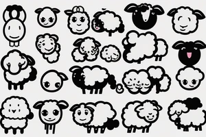 a cute cartoon sheep that has a fluffy body and head, also has long ears and round cartoon eyes tattoo idea