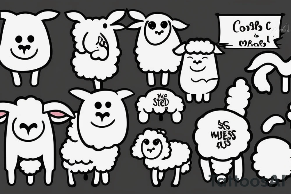 a cute cartoon sheep that has a fluffy body and head, also has long ears and round cartoon eyes tattoo idea