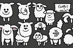 a cute cartoon sheep that has a fluffy body and head, also has long ears and round cartoon eyes tattoo idea
