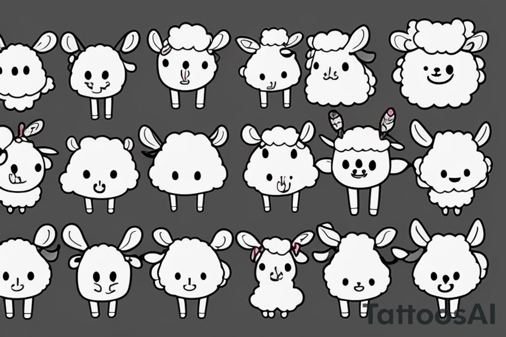a cute cartoon sheep that has a fluffy body and head, also has long ears and round cartoon eyes tattoo idea