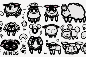 a cute cartoon sheep that has a fluffy body and head, also has long ears and round cartoon eyes tattoo idea