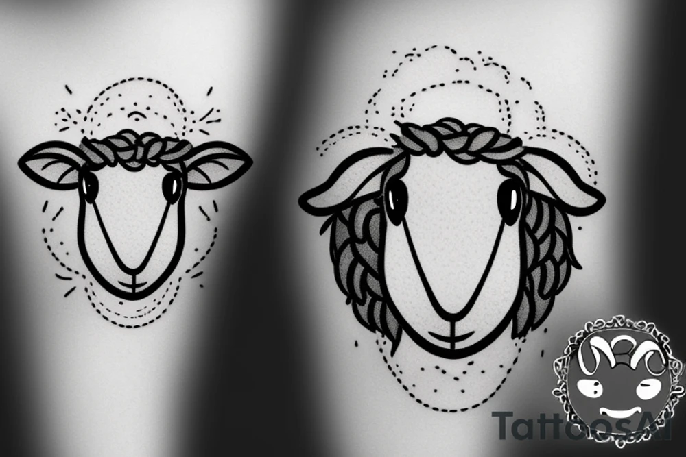 a cute cartoon sheep that has a fluffy body and head, also has long ears and round cartoon eyes tattoo idea