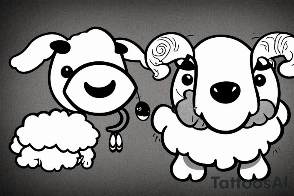 a cute cartoon sheep that has a fluffy body and head, also has long ears and round cartoon eyes tattoo idea
