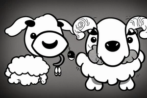 a cute cartoon sheep that has a fluffy body and head, also has long ears and round cartoon eyes tattoo idea