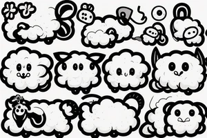 a cute cartoon sheep that has a fluffy body and head, also has long ears and round cartoon eyes tattoo idea