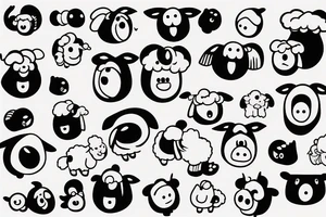a cute cartoon sheep, full body, that has a fluffy body and head, also has long ears and round cartoon eyes tattoo idea
