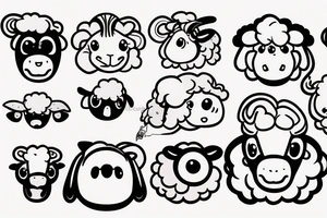 a cute cartoon sheep, full body, that has a fluffy body and head, also has long ears and round cartoon eyes tattoo idea