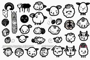 a sheep, full body, that has a fluffy body and head, also has long ears and round cartoon eyes tattoo idea