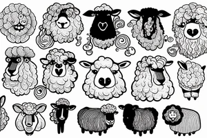 a sheep, that has a fluffy body and head, also has long ears and round eyes tattoo idea