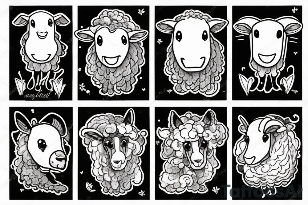 a sheep, that has a fluffy body and head with long hanging ears tattoo idea