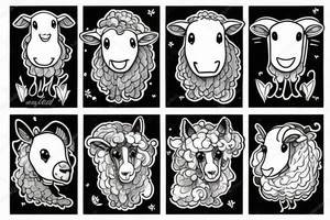 a sheep, that has a fluffy body and head with long hanging ears tattoo idea