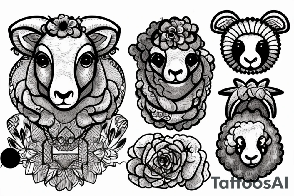 a sheep, that has a fluffy body and head with long hanging ears tattoo idea