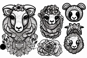 a sheep, that has a fluffy body and head with long hanging ears tattoo idea