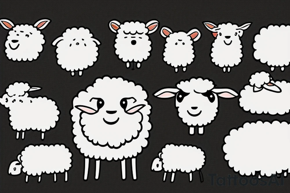 a sheep, that has a fluffy body and head with long hanging ears tattoo idea