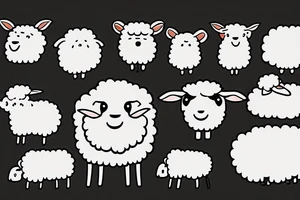 a sheep, that has a fluffy body and head with long hanging ears tattoo idea