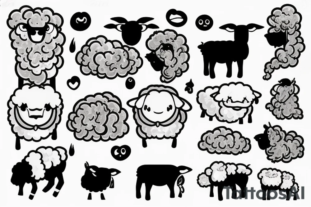 a sheep, that has a fluffy body and head with long hanging ears tattoo idea