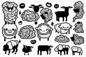 a sheep, that has a fluffy body and head with long hanging ears tattoo idea