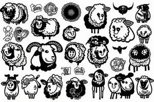 a sheep, that has a fluffy body and head with long hanging ears tattoo idea