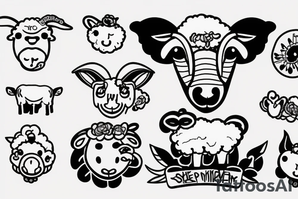 a sheep, that has a fluffy body and head with long hanging ears tattoo idea