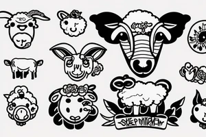 a sheep, that has a fluffy body and head with long hanging ears tattoo idea