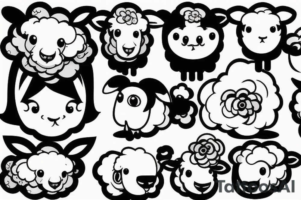 a cartoon baby sheep with big eyes tattoo idea