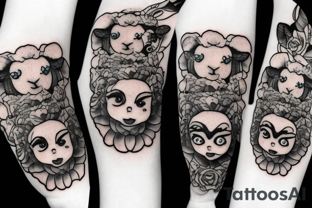 a cartoon baby sheep with big eyes tattoo idea