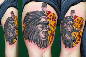 Sasquatch eating pizza carrying a gun tattoo idea