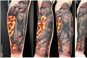 Sasquatch eating pizza carrying a gun tattoo idea