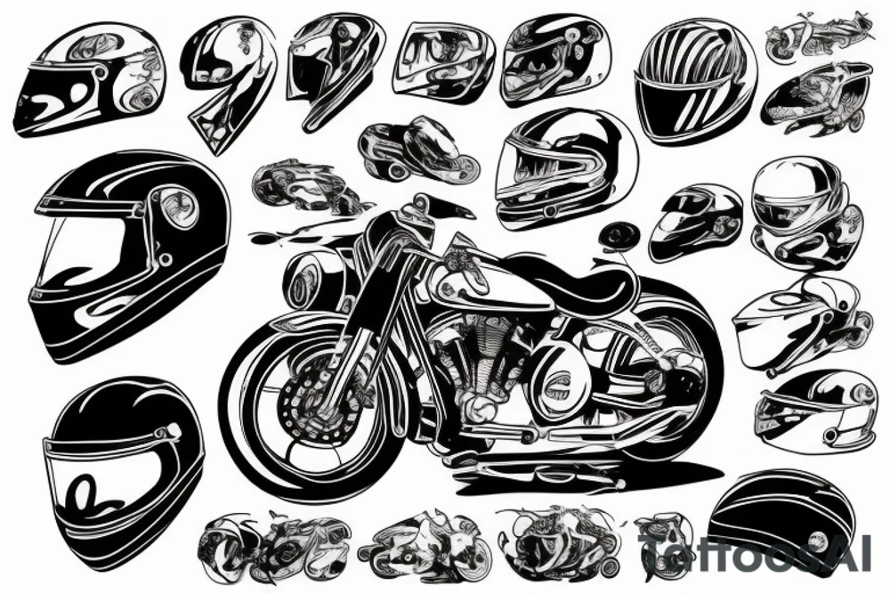 Motorcycle, motorcycle helmet, lighting McQueen tattoo idea