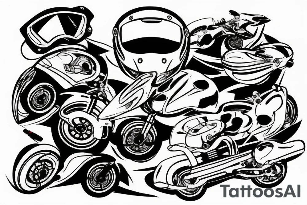 Motorcycle, motorcycle helmet, lighting McQueen tattoo idea