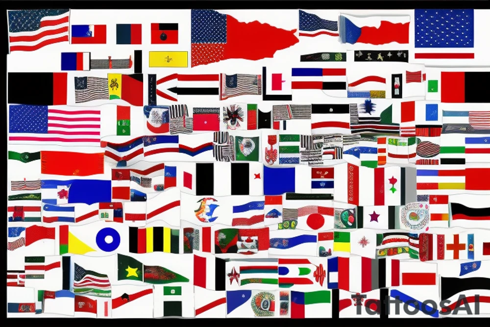 Collage of countries and states with flags contained within. States are Mississippi, Ohio and Arkansas. Countries are South Korea, Germany and Okinawa tattoo idea