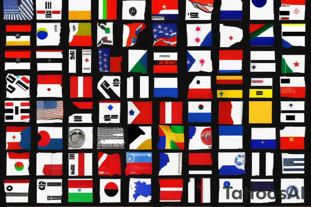 Collage of countries and states with flags contained within. States are Mississippi, Ohio and Arkansas. Countries are South Korea, Germany and Okinawa tattoo idea