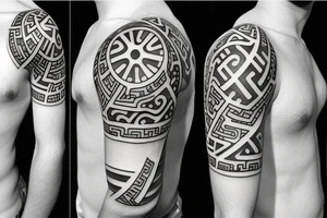 Various Greek and Roman small tattoos to fill a sleeve tattoo idea