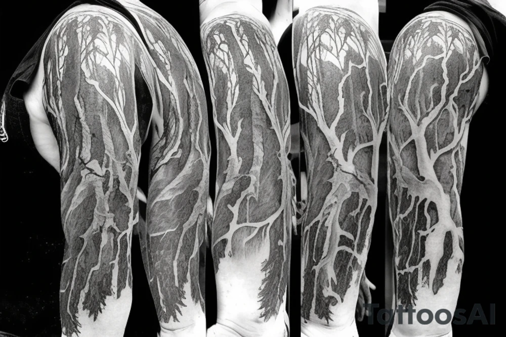 A tornado is tearing threw a farm and destroying everything except one big, old tree that is bending towards the tornado but not falling down tattoo idea