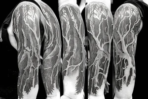 A tornado is tearing threw a farm and destroying everything except one big, old tree that is bending towards the tornado but not falling down tattoo idea