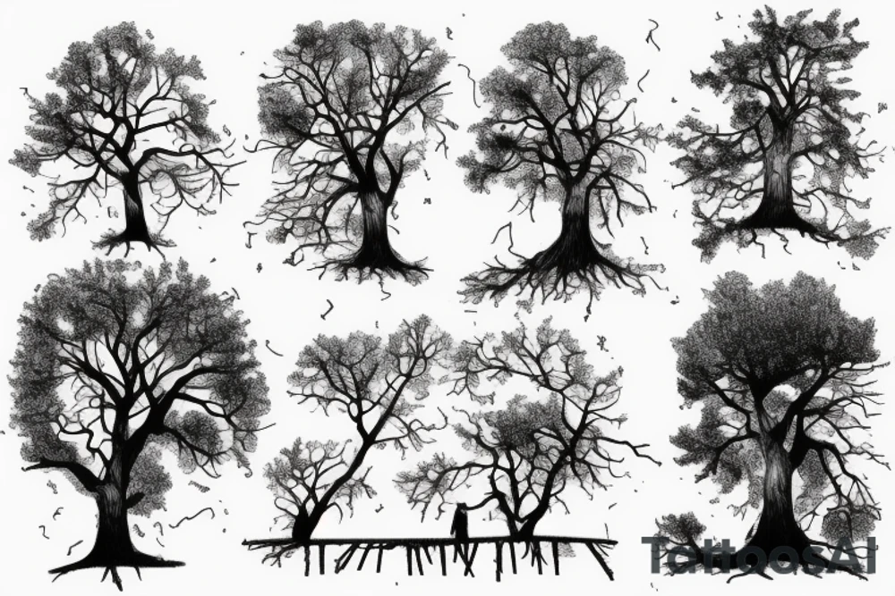 A tornado is tearing threw a farm and destroying everything except one big, old tree that is bending towards the tornado but not falling down tattoo idea